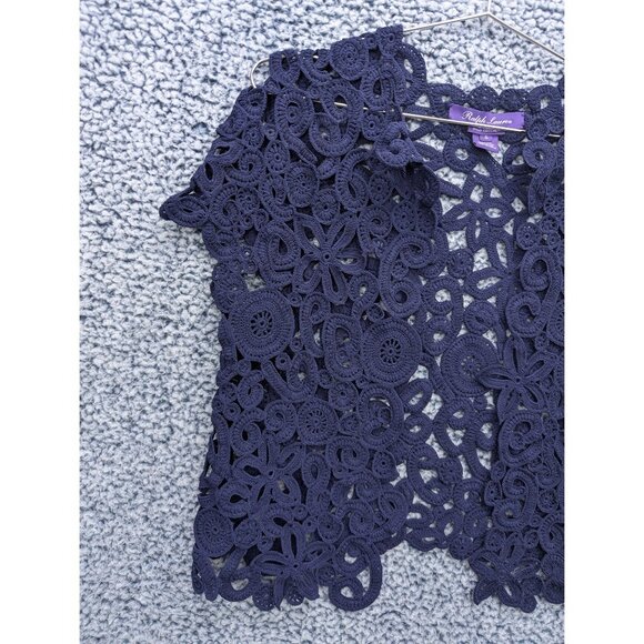 Ralph Lauren Purple Label Hand Crochet Floral Balero Size S Cardigan Formal Blue - Picture 3 of 12